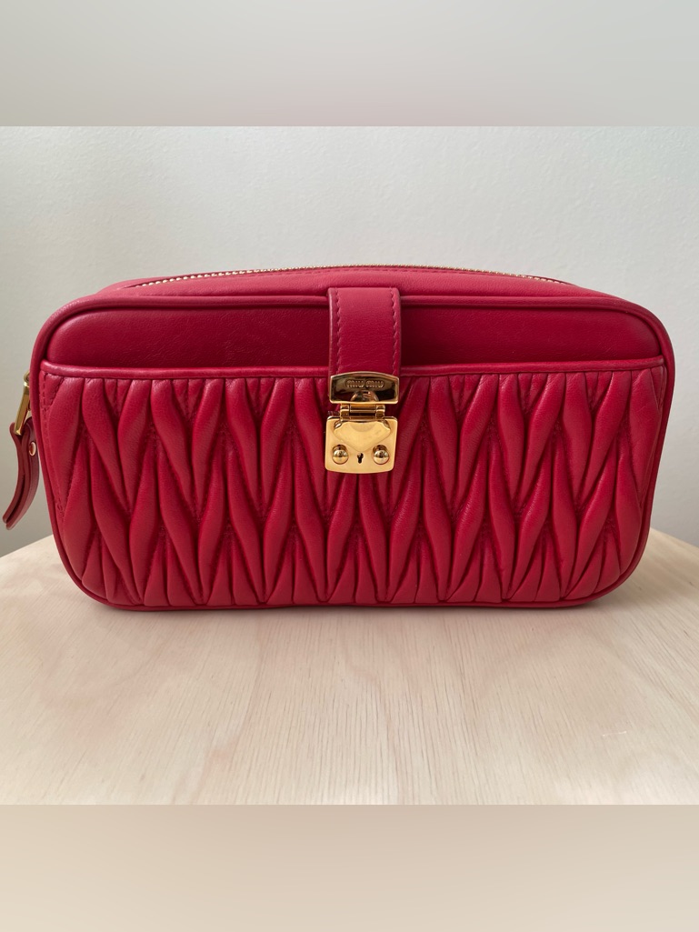 Miu Miu Nappa Matelasse Zip Shoulder Bag With Gold Hardware In Fuoco (Red)
